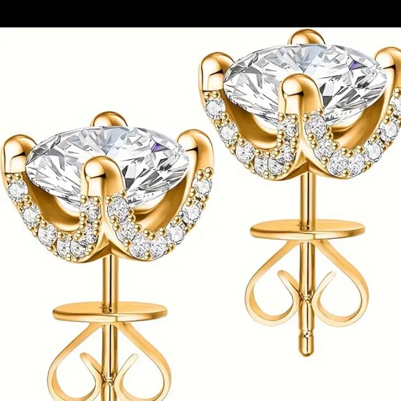 Elegant Gold Vermeil And Moissanite Stud Earrings 2ct.